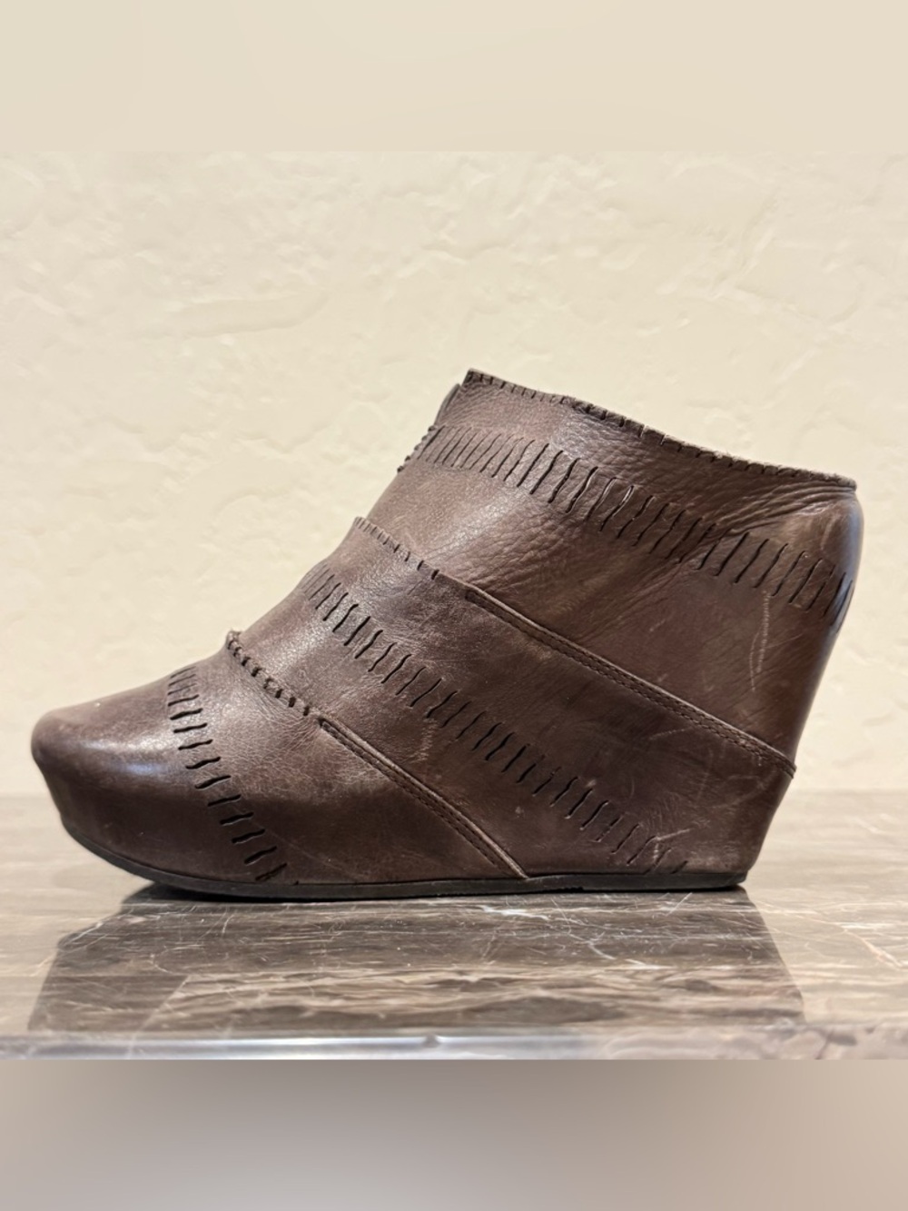 Aketohn Brown Leather Strappy Platform Wedge Mules